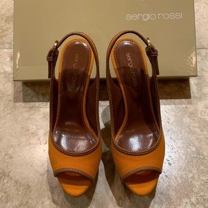 Sergio Rossi Orange Platform Slingback Heels